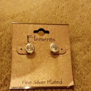 Elements Fine Silver Plated Bezel Set Round CZ Stud Earrings BE2062
